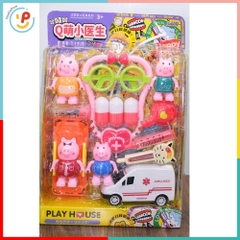 Bộ đồ chơi bác sĩ heo hồng 8800-10 Play House kèm xe cứu thương – PeeKaPaw Toys