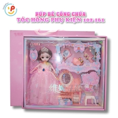 Búp Bê Công Chúa Váy Hồng Kèm Bộ Phụ Kiện Trang Điểm 102-161– Peekapaw Toys