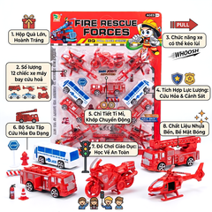 Vỉ 12 xe máy bay cứu hỏa kéo lui kèm phụ kiện giao thông BQ-100 PeeKaPaw Toys