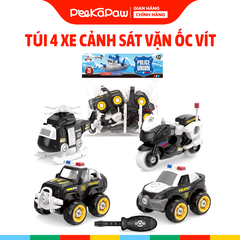 Túi 4 xe cảnh sát chạy đà trớn vặn ốc vít LY076 PeeKaPaw Toys