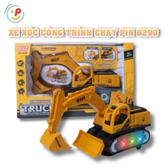 Xe Xúc Công Trình Chạy Pin 6290 Có Đèn Âm Thanh Cần Cẩu Nâng Hạ PeeKaPaw Toys