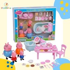 Hộp đồ chơi nhà bếp gia đình heo hồng có bồn tắm tiệc trà 7013 PeeKaPaw Toys