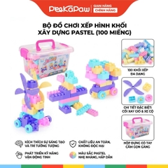 Bộ đồ chơi xếp hình khối xây dựng màu pastel 100 miếng hộp nhựa