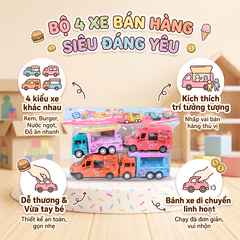 Túi 4 xe bán hàng food truck chạy trớn màu ngọt ngào 12cm 567-054 PeeKaPaw Toys