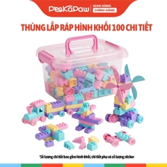 Bộ đồ chơi xếp hình khối xây dựng màu pastel 100 miếng hộp nhựa
