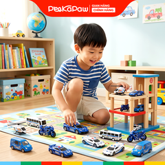 Vỉ 12 chiếc xe cảnh sát và máy bay chạy trớn BQ600-15 PeeKaPaw Toys