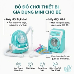 Bộ Máy Hút Bụi Máy Giặt Đồ Chơi Xoay Được Có Đèn Âm Thanh Cho Bé PeeKaPaw Toys