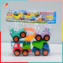 Túi 4 xe công trình chạy trớn màu pastel dễ thương 8326 PeeKaPaw Toys