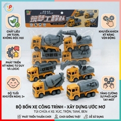 Túi 4 Xe Công Trình Chạy Đà Trớn Mini BQ600-1 PeeKaPaw Toys