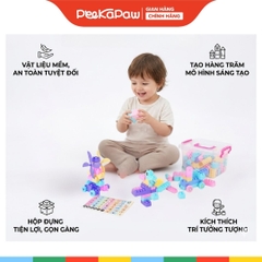 Bộ đồ chơi xếp hình khối xây dựng màu pastel 100 miếng hộp nhựa
