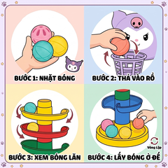Trò chơi thả bóng cầu thang xoắn mèo tím 5 tầng 029 PeeKaPaw Toys