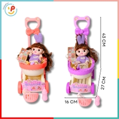 Xe đẩy búp bê kèm phụ kiện bình sữa kẹp tóc 328 PeeKaPaw Toys