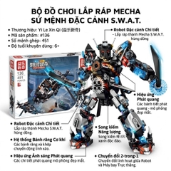 Hộp lắp ráp Robot biến hình Trực thăng SWAT 2in1 451 chi tiết 136 PeeKaPaw Toys