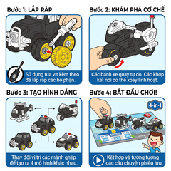Túi 4 xe cảnh sát chạy đà trớn vặn ốc vít LY076 PeeKaPaw Toys