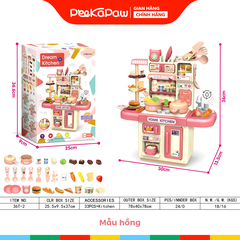 Đồ chơi nhà bếp kệ bếp dùng pin có khói bồn rửa thực phẩm cao 36cm PeeKaPaw Toys