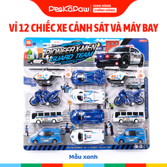 Vỉ 12 chiếc xe cảnh sát và máy bay chạy trớn BQ600-15 PeeKaPaw Toys