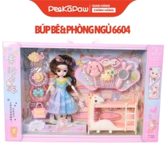 Hộp búp bê công chúa và phụ kiện phòng ngủ khủng long 6604A PeeKaPaw Toys