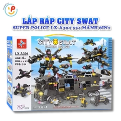 Bộ Lắp Ráp City SWAT Super Police LX.A394 554 Mảnh 8in1 Kèm 3 Nhân Vật – PeeKaPaw Toys