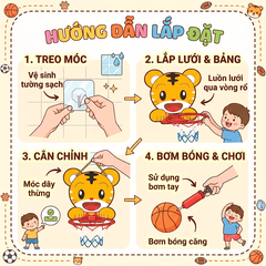 Bộ bóng rổ hổ con mini treo tường kèm bóng bơm và lưới rổ 666-6BR PeeKaPaw Toys