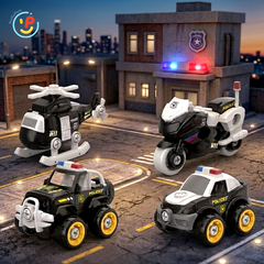 Túi 4 xe cảnh sát chạy đà trớn vặn ốc vít LY076 PeeKaPaw Toys