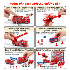Vỉ 12 xe máy bay cứu hỏa kéo lui kèm phụ kiện giao thông BQ-100 PeeKaPaw Toys