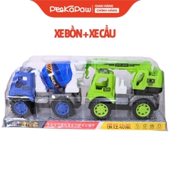 Hộp 2 Xe Công Trình Trớn Xe Ben Xe Cẩu Đồ Chơi Cho Bé 090-85 PeeKaPaw Toys