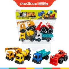 Bộ 4 Xe Công Trình Đồ Chơi Mini Cho Bé Xe Ben Xe Xúc Xe Cẩu Xe Trộn 375 PeeKaPaw Toys