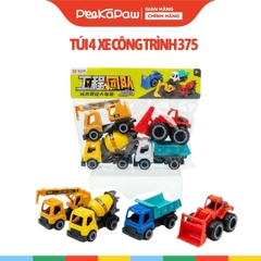 Bộ 4 Xe Công Trình Đồ Chơi Mini Cho Bé Xe Ben Xe Xúc Xe Cẩu Xe Trộn 375 PeeKaPaw Toys