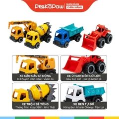 Bộ 4 Xe Công Trình Đồ Chơi Mini Cho Bé Xe Ben Xe Xúc Xe Cẩu Xe Trộn 375 PeeKaPaw Toys