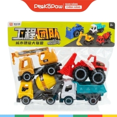 Bộ 4 Xe Công Trình Đồ Chơi Mini Cho Bé Xe Ben Xe Xúc Xe Cẩu Xe Trộn 375 PeeKaPaw Toys