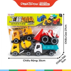 Bộ 4 Xe Công Trình Đồ Chơi Mini Cho Bé Xe Ben Xe Xúc Xe Cẩu Xe Trộn 375 PeeKaPaw Toys