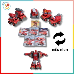 Bộ lắp ráp Robot biến hình xe cứu hoả 5 chiếc 0783-366 Xe thang, vòi phun, cẩu, xúc PeeKaPaw Toys