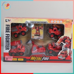Bộ lắp ráp Robot biến hình xe cứu hoả 5 chiếc 0783-366 Xe thang, vòi phun, cẩu, xúc PeeKaPaw Toys