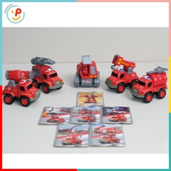 Bộ lắp ráp Robot biến hình xe cứu hoả 5 chiếc 0783-366 Xe thang, vòi phun, cẩu, xúc PeeKaPaw Toys