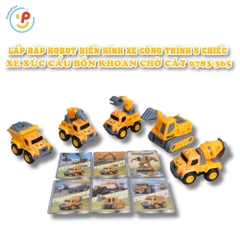 Bộ lắp ráp Robot biến hình xe công trình 5 chiếc 0783-365 Xe xúc, cẩu, bồn trộn, khoan, chở cát PeeKaPaw Toys