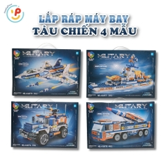 Hộp đồ chơi xếp hình lắp ráp tàu chiến máy bay xe quận đội 400 chi tiết PeeKaPaw Toys