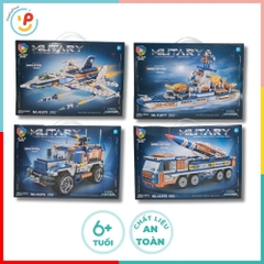 Hộp đồ chơi xếp hình lắp ráp tàu chiến máy bay xe quận đội 400 chi tiết PeeKaPaw Toys