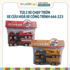 Túi 2 xe cứu hỏa xe công trình chạy đà trớn cho bé tập sửa chữa 666-223 PeeKaPaw Toys