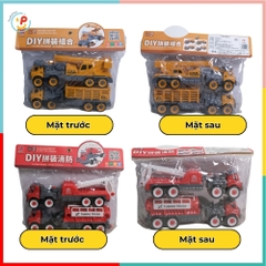 Túi 2 xe cứu hỏa xe công trình chạy đà trớn cho bé tập sửa chữa 666-223 PeeKaPaw Toys
