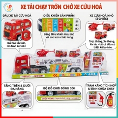 Xe Tải Chở Xe Cứu Hỏa Xe Công Trình Có Trạm Xăng 50588 PeeKaPaw Toys