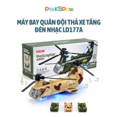 Máy Bay Trực Thăng Quân Đội Thả Xe Tăng Có Đèn Nhạc LD177A PeeKaPaw Toys