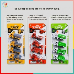 Vỉ 4 Xe Công Trình Xe Cứu Hỏa Xe Môi Trường Mini Chạy Trớn Cho Bé XY328-B4 PeeKaPaw Toys