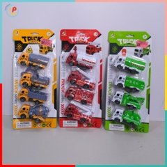 Vỉ 4 Xe Công Trình Xe Cứu Hỏa Xe Môi Trường Mini Chạy Trớn Cho Bé XY328-B4 PeeKaPaw Toys