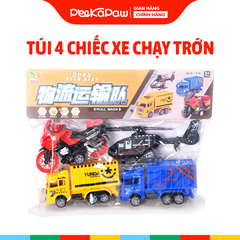 Túi 4 Xe Tải Máy Bay Chạy Trớn Pull Back Cho Bé BQ600-6 PeeKaPaw Toys
