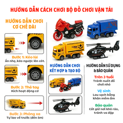 Túi 4 Xe Tải Máy Bay Chạy Trớn Pull Back Cho Bé BQ600-6 PeeKaPaw Toys