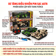 Xe Tăng Điều Khiển Pin Sạc 6878 Tank Force Cho Bé PeeKaPaw Toys