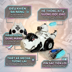 Robot Khủng Long Điều Khiển Phun Khói Xoay 360 độ Pin Sạc PeeKaPaw Toys