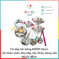 Đồ chơi nhà bếp nấu ăn bằng nhôm cho bé kèm bếp nến Túi cỡ Lớn PeeKaPaw Toys