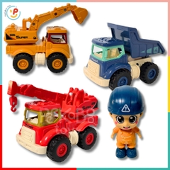 Hộp mô hình xe công trình xe cẩu xe xúc xe chở cát chạy trớn 987D đồ chơi trẻ em Peekaboo Toys