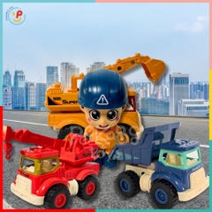 Hộp mô hình xe công trình xe cẩu xe xúc xe chở cát chạy trớn 987D đồ chơi trẻ em Peekaboo Toys